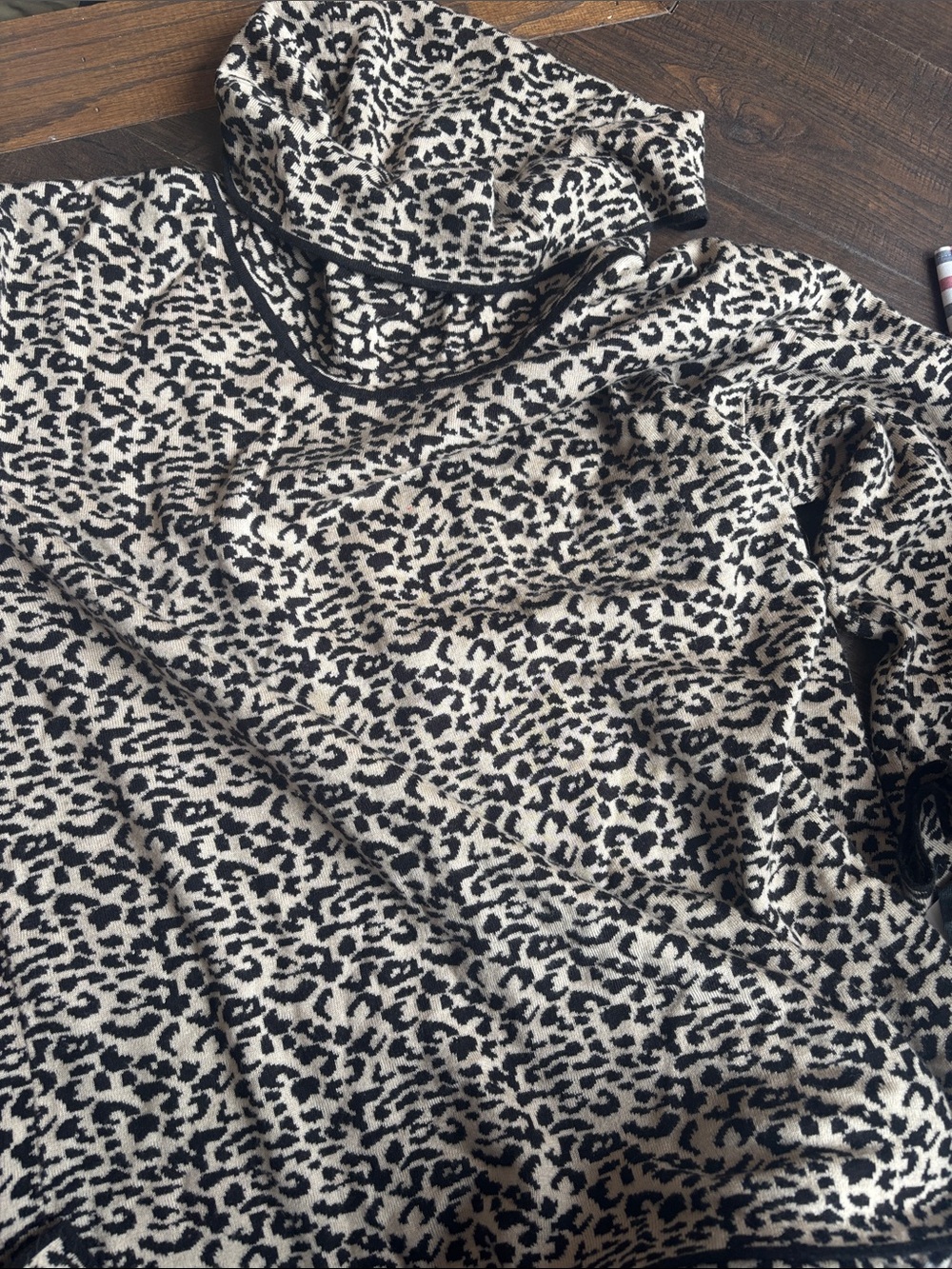 Calvin Klein Beige and Black Leopard Mock Neck Sweater